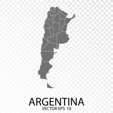 Şeffaf arka plan. Arjantin 'in detaylı gri haritası. Vektör Eps 10.
