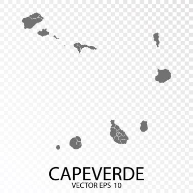 Şeffaf - Yüksek Detaylı Gri Cape Verde Haritası. Vektör Eps 10.