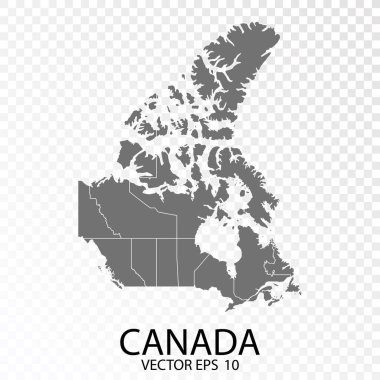 Şeffaf - Yüksek Detaylı Kanada Gri Haritası. Vektör Eps 10.