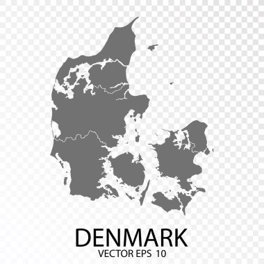 Şeffaf - Yüksek Detaylı Danimarka Gri Haritası. Vektör Eps 10.