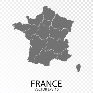 Şeffaf - Yüksek Detaylı Fransa Gri Haritası. Vektör Eps 10.