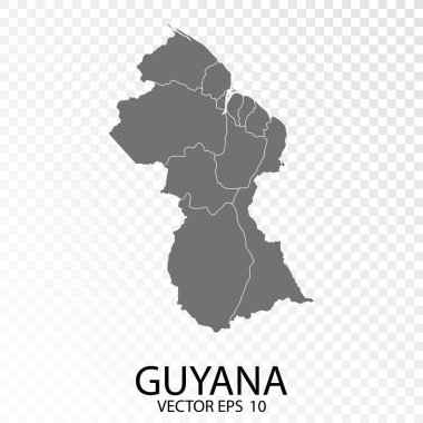 Şeffaf - Yüksek Detaylı Guyana Gri Haritası. Vektör Eps 10.