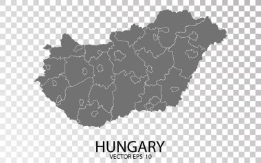 Şeffaf - Macaristan Yüksek Detaylı Gri Haritası. Vektör Eps 10.