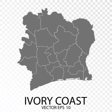 Şeffaf - Fildişi Sahili Yüksek Detaylı Gri Haritası. Vektör Eps 10.