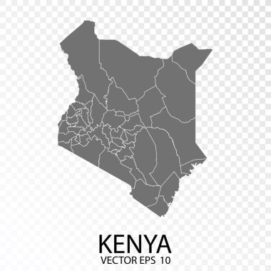 Kenya 'nın Yüksek Detaylı Gri Haritası. Vektör Eps10.