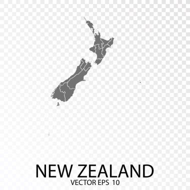 Şeffaf - Yüksek Detaylı Yeni Zelanda Gri Haritası. Vektör Eps 10.