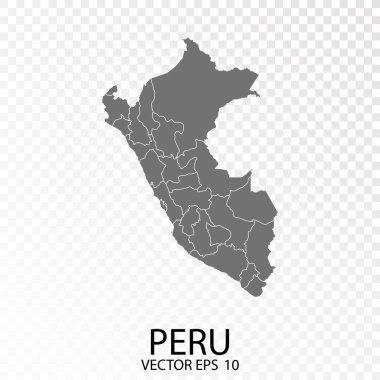 Şeffaf - Yüksek Detaylı Peru Gri Haritası. Vektör Eps 10.