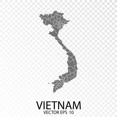 Şeffaf - Yüksek Detaylı Vietnam Gri Haritası. Vektör Eps 10.