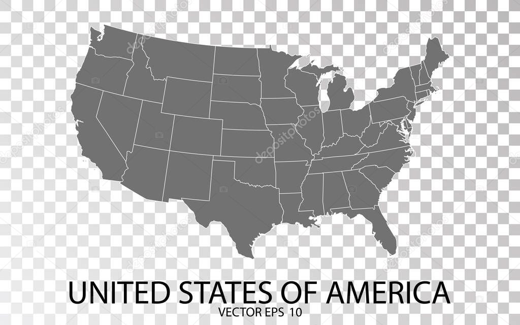 Transparent - High Detailed Grey Map of United States of America. Vector Eps 10.