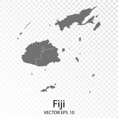 Şeffaf - Yüksek Detaylı Fiji Gri Haritası. Vektör Eps10.