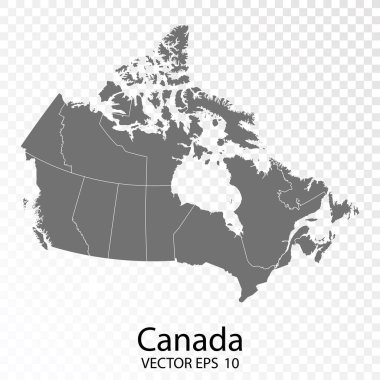 Şeffaf - Yüksek Detaylı Kanada Gri Haritası. Vektör Eps10.
