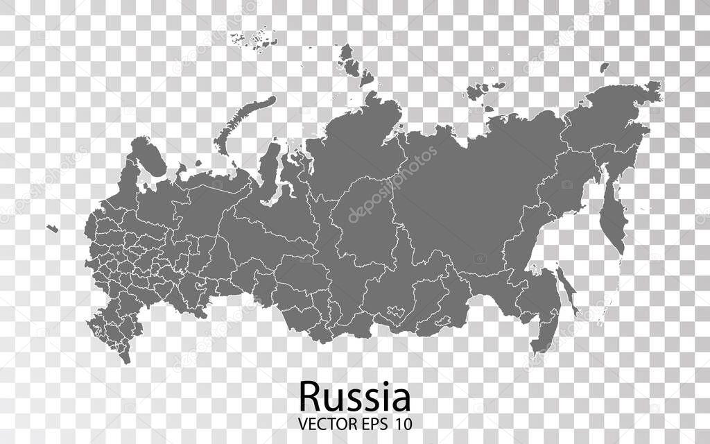 Transparent - High Detailed Grey Map of Russia. Vector Eps10.