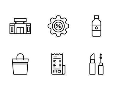 Temizlik, kahve ve diğer vektör illüstrasyonlarının çizgi simgelerini ayarla