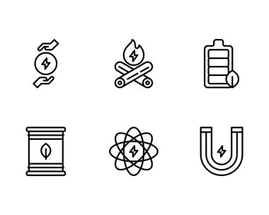 Yağ çizgisi simgesi ayarlandı. Web için 16 enerji vektörü simgesinin özet çizimi