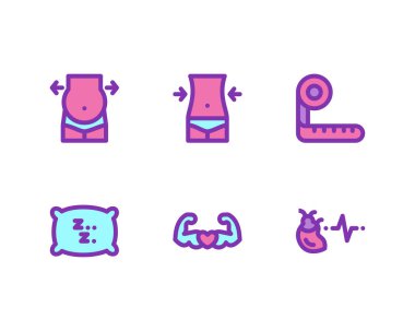 Diyet ve spor etkinliği konsepti simgeleri, vektör illüstrasyonu