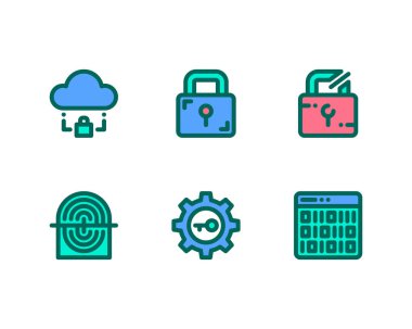 Ağ güvenliği ve koruma ikonları. vektör illüstrasyonu