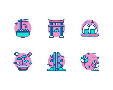 Japonoloji simgeleri, vektör illüstrasyonu