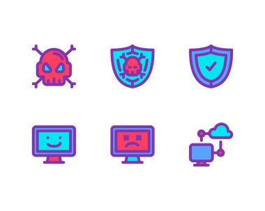 Basit düz vektör simgeleri kümesi, virüs simgeleri konsepti çizimi