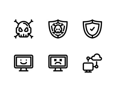 Basit düz vektör simgeleri kümesi, virüs anahat simgeleri kavramsal illüstrasyon