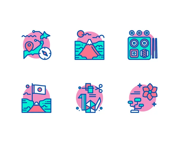 Set Japanology Icons Vector Illustration — Stock Vector