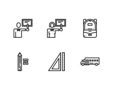 Beyaz arkaplanda Okula Dönüş simgeleri kümesi, vektör illüstrasyonu