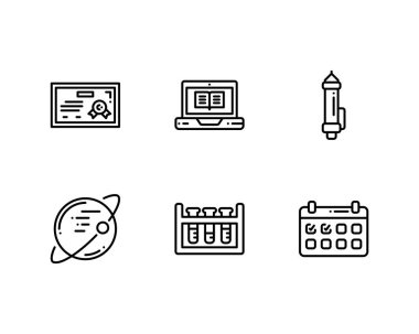 Beyaz arkaplanda Okula Dönüş simgeleri kümesi, vektör illüstrasyonu