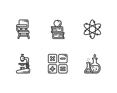 Beyaz arkaplanda Okula Dönüş simgeleri kümesi, vektör illüstrasyonu