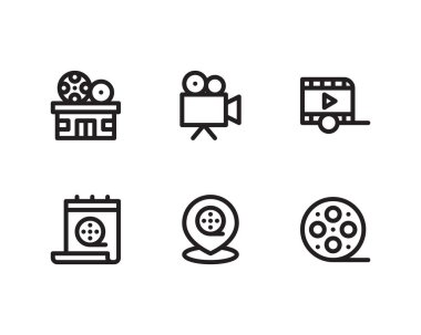 Bir dizi film vektör çizgisi simgesi. Sinema sembolleri 