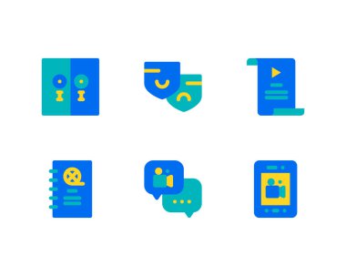 Bir dizi film vektör çizgisi simgesi. Sinema sembolleri 