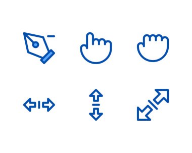 Bir dizi el imleç simgesi. Web sitesi tasarımı için beyaz arkaplanda izole edilmiş vektör simgesine tıklayın