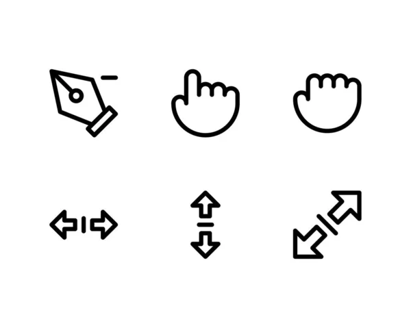 Iconos Del Cursor Mano Conjunto Contornos Negros Haga Clic Icono — Vector de stock