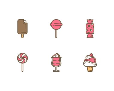 Tatlı ve Dondurma Taslak simgeleri seti, vektör 