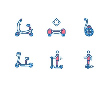 elektrikli scooterlar, simge seti.