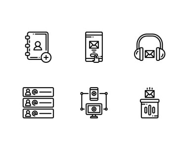 Beyaz arkaplanda e-posta simgeleri kümesi, vektör düz illüstrasyon