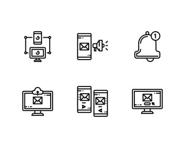 Beyaz arkaplanda e-posta simgeleri kümesi, vektör düz illüstrasyon