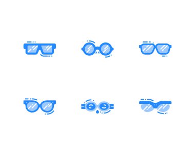 Güneş gözlüğü simgeleri ayarlandı. Gözlük, gözlük, yüzme, gözlük, güneş gözlüğü çizimi