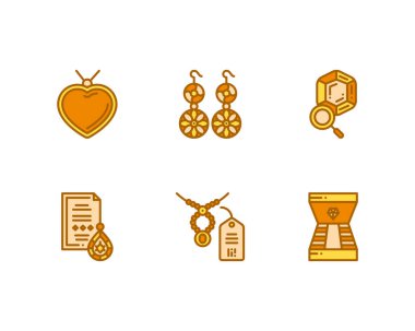 Mücevher düz çizgi simgeleri, kuyumcu tabelaları beyaz arkaplanda izole edilmiş