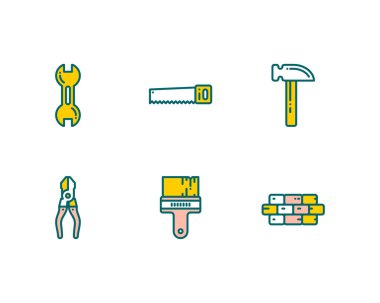 İnşaat simgeleri ayarlandı. düz biçim. 