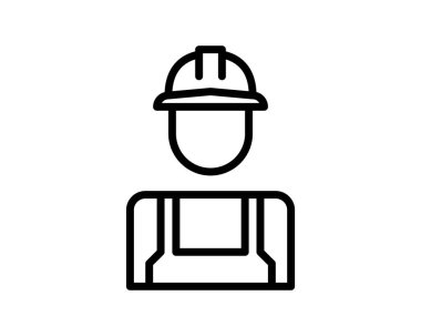 İnşaat işçisi ikonu. Kask çizgisi simgesi olan işçiler, vektör illüstrasyonu