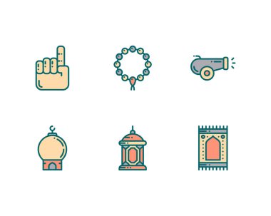 raamadan kareem, islami simgeler ve sembolleri beyaz üzerine izole et, vektör illüstrasyonu 