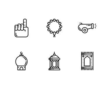 raamadan kareem, islami simgeler ve sembolleri beyaz üzerine izole et, vektör illüstrasyonu 