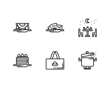 Restoran ana ana hatları semboller, yiyecek ve içecek çizgileri simgeleri. vektör illüstrasyonu