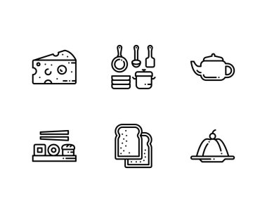 Restoran ana ana hatları semboller, yiyecek ve içecek çizgileri simgeleri. vektör illüstrasyonu
