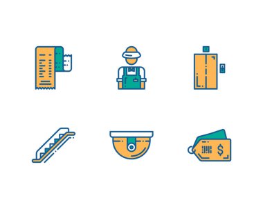 Düz dizaynlı süpermarket vektör simgeleri kümesi