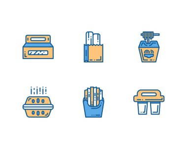 Take Away simgelerinin vektör kümesi, modern düz tasarım izole edilmiş