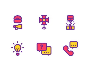 Mobil uygulama, kulaklık, müzik ve eğlence için 9 evrensel simge seti. Düzenlenebilir vektör tasarımı. Talk show