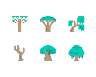 Arka planda izole edilmiş vektör ağaçları var. doğa elementleri