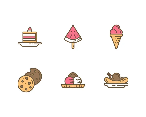 Dessert Ijs Outline Iconen Set Vector — Stockvector