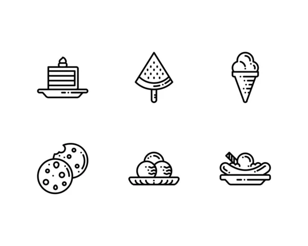 Postre Helado Esquema Iconos Conjunto Vector — Vector de stock