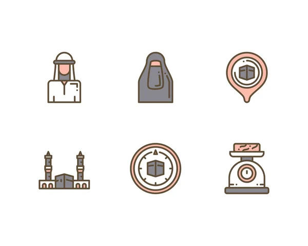 Eid Adha Conjunto Iconos Vector — Vector de stock